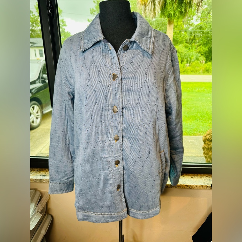 Jachs Girlfriend Blue quilted chore-style textured jacket cotton blend SZ Large